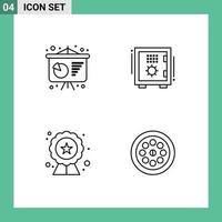 Mobile Interface Line Set of 4 Pictograms of business presentation seo bank safe rating Editable Vector Design Elements