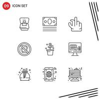 Stock Vector Icon Pack of 9 Line Signs and Symbols for money phone in off distractions Editable Vector Design Elements