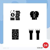 4 Thematic Vector Solid Glyphs and Editable Symbols of budget movie management people castle Editable Vector Design Elements