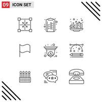 User Interface Pack of 9 Basic Outlines of cctv ui finance flag vegetable Editable Vector Design Elements