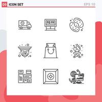 Modern Set of 9 Outlines Pictograph of security camera cctv scoreboard camera sweets Editable Vector Design Elements