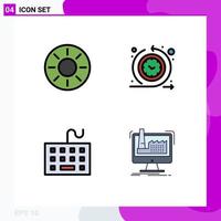 Modern Set of 4 Filledline Flat Colors and symbols such as fruit computer kiwi regular equipment Editable Vector Design Elements