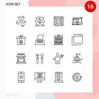 Pictogram Set of 16 Simple Outlines of box synchronization cpu sync connection Editable Vector Design Elements