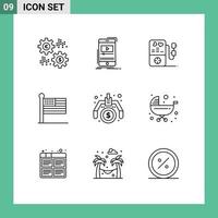 Modern Set of 9 Outlines and symbols such as financial united video states wedding Editable Vector Design Elements