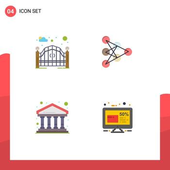 4 iconos planos vectoriales temáticos y símbolos editables del algoritmo de la puerta de la calle de la ciudad jardín construyendo elementos de diseño vectorial editables vector