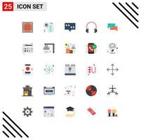 25 Universal Flat Color Signs Symbols of bubble sound bubble music headphones Editable Vector Design Elements