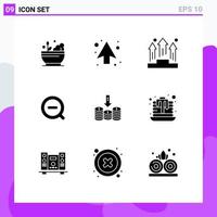 9 Universal Solid Glyph Signs Symbols of coins remove business less podium Editable Vector Design Elements