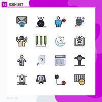 Flat Color Filled Line Pack of 16 Universal Symbols of nature world human hands hdmi Editable Creative Vector Design Elements