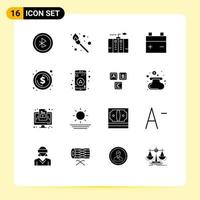 Mobile Interface Solid Glyph Set of 16 Pictograms of money coin energy circle vehicles Editable Vector Design Elements