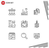 Set of 9 Vector Outlines on Grid for science flasks document chemistry paper Editable Vector Design Elements