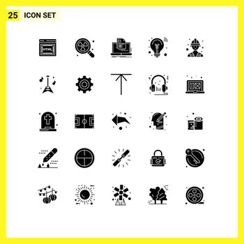 Pack of 25 Modern Solid Glyphs Signs and Symbols for Web Print Media such as labour smart solution laptop innovation bulb Editable Vector Design Elements