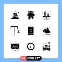 conjunto de 9 iconos de interfaz de usuario modernos signos de símbolos para monedas de superíndice de saldo de teléfono celular de corazón elementos de diseño de vector editables