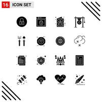 16 User Interface Solid Glyph Pack of modern Signs and Symbols of sound instrument coffee gong shop Editable Vector Design Elements