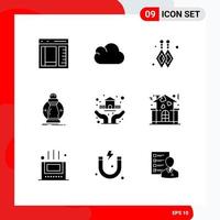 Modern Set of 9 Solid Glyphs and symbols such as house protection custom earrings reduce expense Editable Vector Design Elements