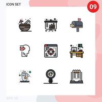 Group of 9 Filledline Flat Colors Signs and Symbols for web puzzle mail mind human Editable Vector Design Elements