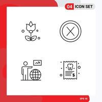 Stock Vector Icon Pack of 4 Line Signs and Symbols for bouquet globe close no arrow Editable Vector Design Elements