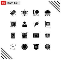 Pictogram Set of 16 Simple Solid Glyphs of share cloud information help center Editable Vector Design Elements