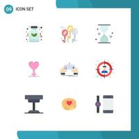 Mobile Interface Flat Color Set of 9 Pictograms of mobile game sand symbol heart Editable Vector Design Elements