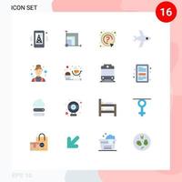 Flat Color Pack of 16 Universal Symbols of medical female ask assistant flight Editable Pack of Creative Vector Design Elements