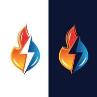 fire and lightning icon. fire and lightning negative space logo design.EPS 10 vector