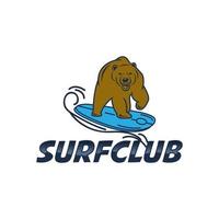 diseño de moda de impresión de ropa de camiseta de oso de surf, camiseta gráfica, ilustración vectorial de oso en tabla de surf, arte inspirado en el surf, club de surf vector