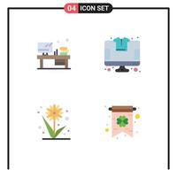 paquete de iconos planos de 4 símbolos universales de flor de mesa monitor tienda girasol elementos de diseño vectorial editables vector