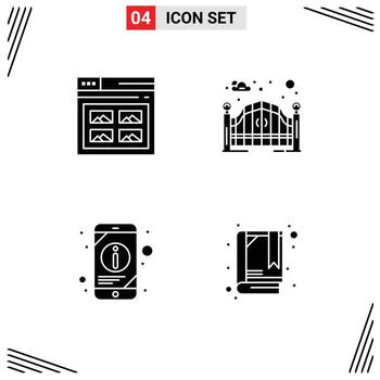 Pictogram Set of 4 Simple Solid Glyphs of internet information website gate mobile information Editable Vector Design Elements