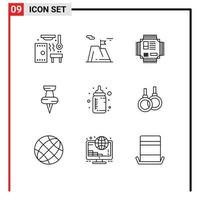 Modern Set of 9 Outlines and symbols such as baby pin land education processor Editable Vector Design Elements