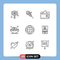 Universal Icon Symbols Group of 9 Modern Outlines of education muslim blade islam bowl Editable Vector Design Elements