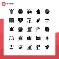 25 Universal Solid Glyph Signs Symbols of cookie baking bomb high five fingers Editable Vector Design Elements