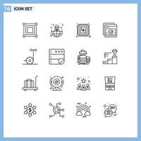 User Interface Pack of 16 Basic Outlines of segway motor currency web mark Editable Vector Design Elements