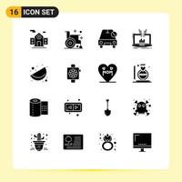 Universal Icon Symbols Group of 16 Modern Solid Glyphs of platform management car analytical slash Editable Vector Design Elements