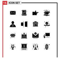 Set of 16 Modern UI Icons Symbols Signs for distribute man thumbs up delete cup Editable Vector Design Elements