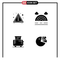 4 Universal Solid Glyph Signs Symbols of alert toaster forecast electric chart Editable Vector Design Elements