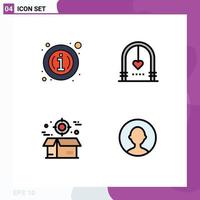 User Interface Pack of 4 Basic Filledline Flat Colors of about box information love crate Editable Vector Design Elements