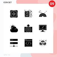 Editable Vector Line Pack of 9 Simple Solid Glyphs of house sun nature shinning cloud Editable Vector Design Elements