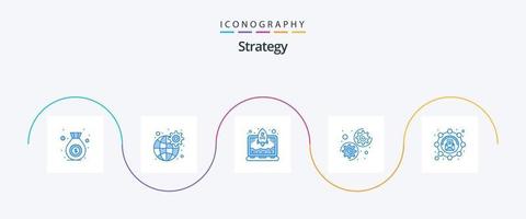 paquete de iconos de estrategia azul 5 que incluye . marketing. cohete. correo electrónico. ajustes vector