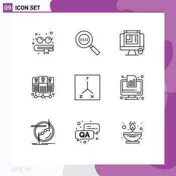 9 User Interface Outline Pack of modern Signs and Symbols of business location web designing coordinates server hosting Editable Vector Design Elements