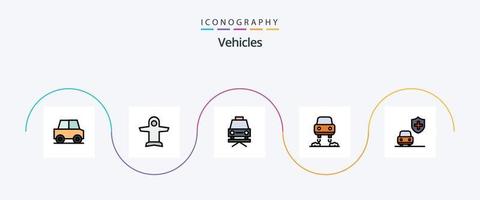 Vehicles Line Filled Flat 5 Icon Pack Including . insurance. car. car. flying vector