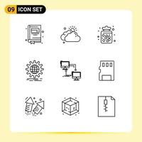 User Interface Pack of 9 Basic Outlines of local world wide candy jar globe international Editable Vector Design Elements