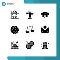 Modern Set of 9 Solid Glyphs Pictograph of finance balance bow world earth Editable Vector Design Elements