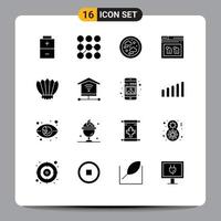 Mobile Interface Solid Glyph Set of 16 Pictograms of flippers diving internet file browser Editable Vector Design Elements