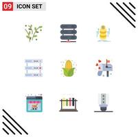 conjunto de 9 iconos de interfaz de usuario modernos símbolos signos para almacenamiento de maíz dinero base de datos multimedia elementos de diseño vectorial editables vector