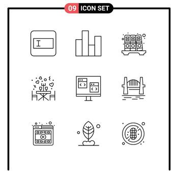 9 concepto de esquema para sitios web móviles y aplicaciones computadora archivo tabla restaurante elementos de diseño vectorial editables vector