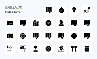 25 Maps  Travel Solid Glyph icon pack vector