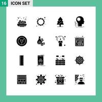 Set of 16 Vector Solid Glyphs on Grid for money wheel spring brainstorming thinking Editable Vector Design Elements