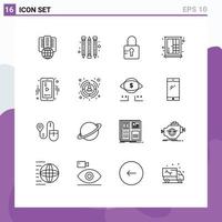 16 User Interface Outline Pack of modern Signs and Symbols of business player school mobile wardrobe Editable Vector Design Elements