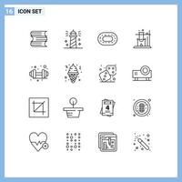 Universal Icon Symbols Group of 16 Modern Outlines of cone gym stadium dumbbell science Editable Vector Design Elements