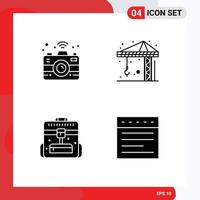 Mobile Interface Solid Glyph Set of 4 Pictograms of camera travel architecture briefcase web Editable Vector Design Elements