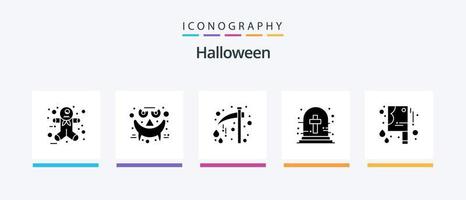 Halloween Glyph 5 Icon Pack Including halloween bloody knife. tomb. celebration. halloween graveyard cross. graveyard cross. Creative Icons Design vector